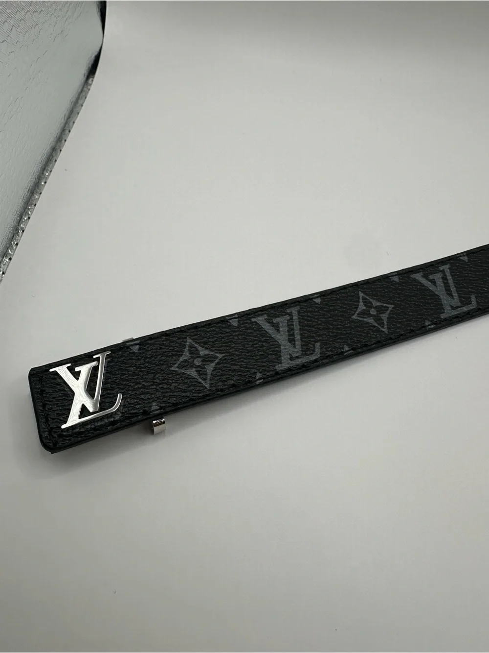 Black Monogram Money Clip with Silver LV Accent